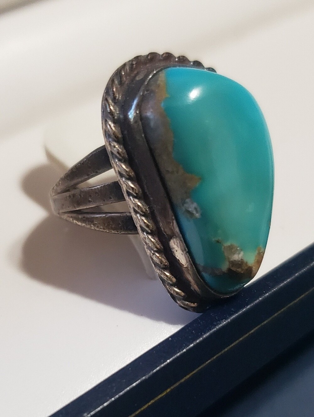 Turquoise Teardrop Sterling-Style Ring - Blue Green Stone - Picture 2 of 7
